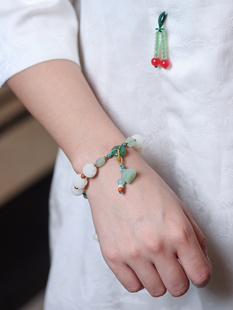 天然白玉菩提精雕白莲花手串搭配琉璃莲蓬平安扣钱币新中式念珠