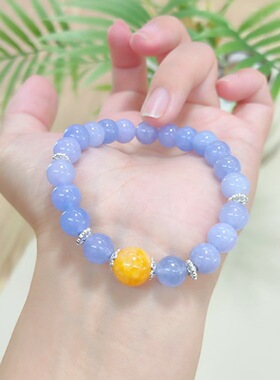 海蓝宝蜜蜡手串8mm高颜值新款手链送女友闺蜜生日礼物国风饰品