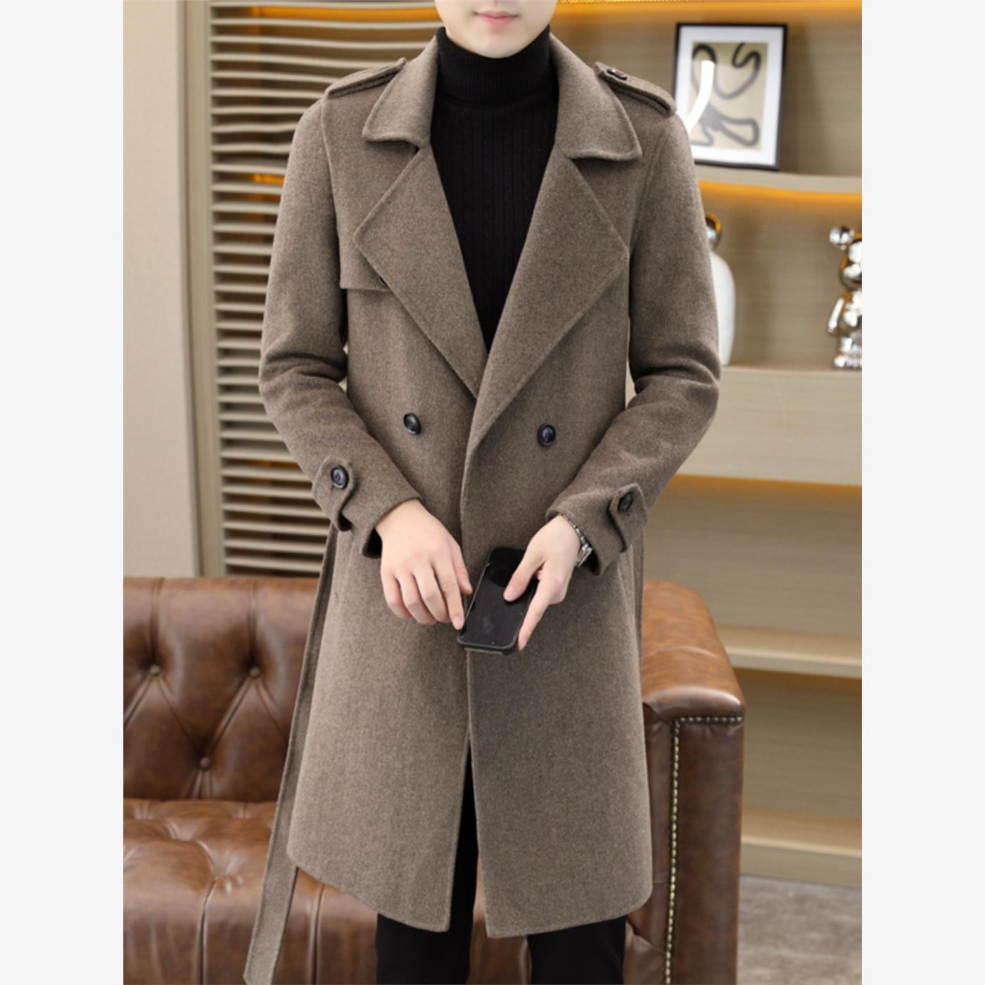 秋冬长款羊毛外衣男士加