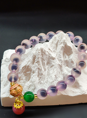 粉色糖心玛瑙手串紫色串珠转运女款闺蜜水晶叠戴好运手链饰品礼物