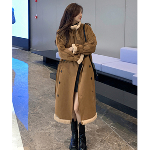 羊羔毛鹿皮绒外套女秋冬宽松立领中长款皮毛一体加厚呢子休闲大衣