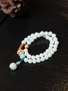 白玉菩提黄杨梅花两圈款手串国风莲花坠子手持盘玩念珠绕指柔佛珠