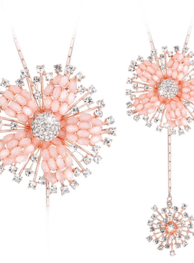 欧美镶钻水晶花朵吊坠长款毛衣链