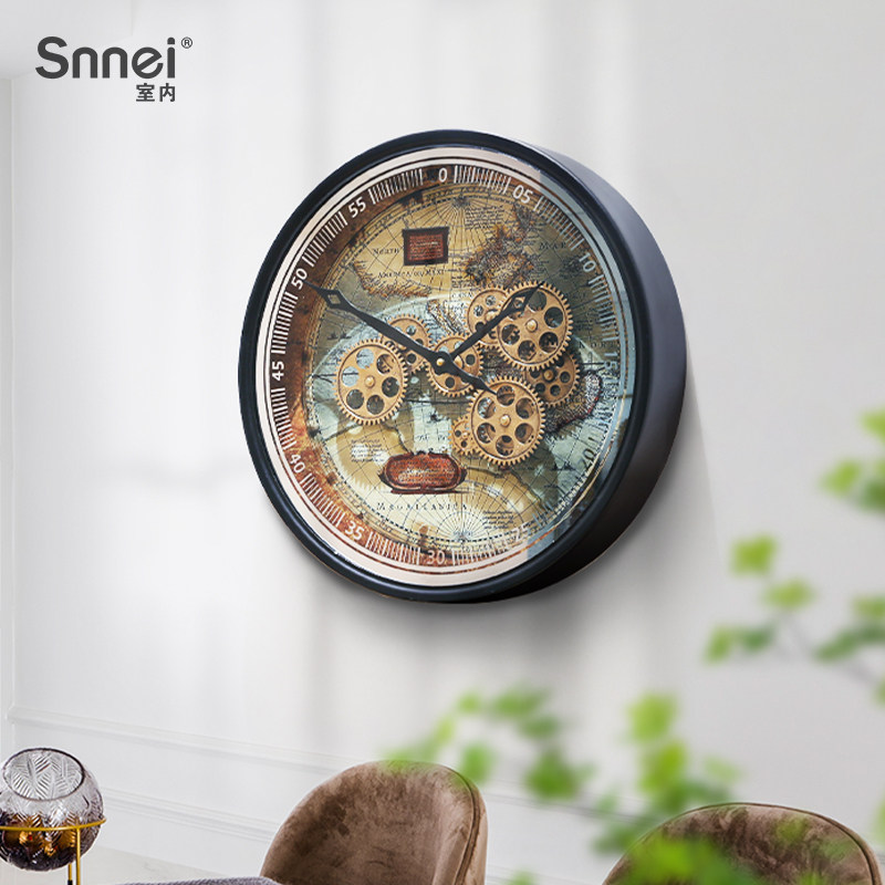 复古高级感钟表2025新款中古风客厅装饰挂钟圆形齿轮艺术挂墙时钟,家居饰品,挂钟,淘宝优惠券,粉丝福利购,淘宝优惠卷