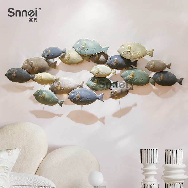 地中海风格墙面装饰品儿童房创意铁艺壁饰墙上挂件群鱼立体墙饰