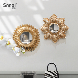 金色雕花工艺树脂装饰镜 创意立体壁饰 复古做旧墙面装饰挂件