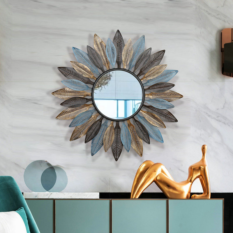 French Feather decorate Glass mirror Wall hanging originality a living room sofa Background wall decorate Geometry Iron art Wall decorationin the Home accessories , Mural  category - from Buy2taobao.com to provide professional Taobao agent buy service