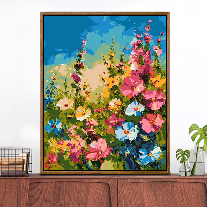 彩色花卉diy数字油画手工填色手绘简约零基础居家装饰画丙烯画画图片