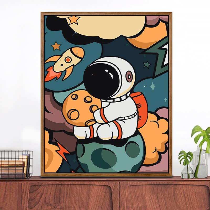 数字油画diy填色油彩画儿童简单填充手工画动漫太空人涂色卡通画