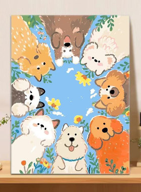 猫咪狗狗DIY数字油画解压手工装饰画新款手绘填色治愈系丙烯画