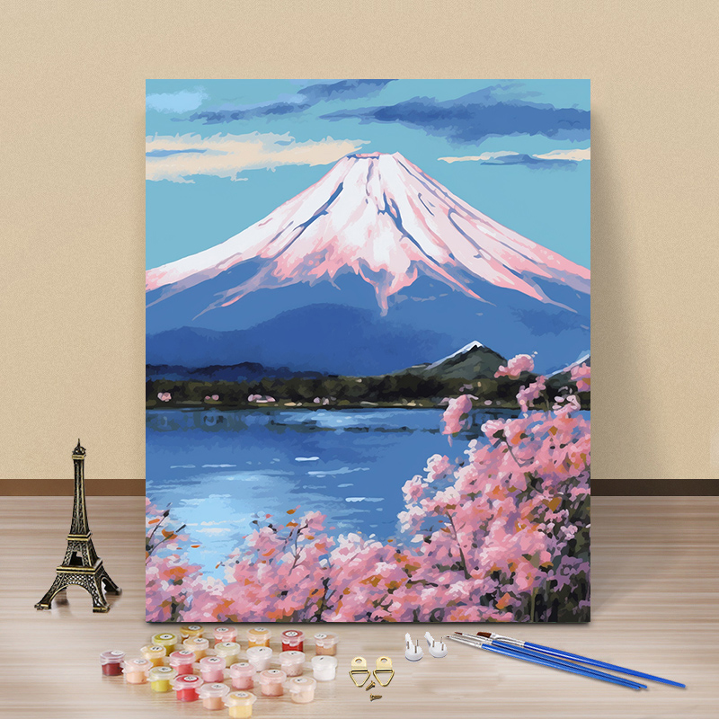 富士山宫崎骏数字油画diy填充涂色画手工手绘治愈风景丙烯装饰画图片