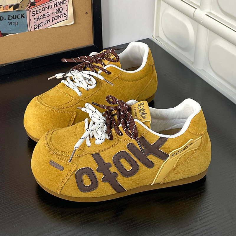 琥珀黄复古字母设计德训鞋女ins潮小众百搭小白鞋时尚运动休闲鞋,女鞋,德训鞋,淘宝优惠券,粉丝福利购,淘宝优惠卷
