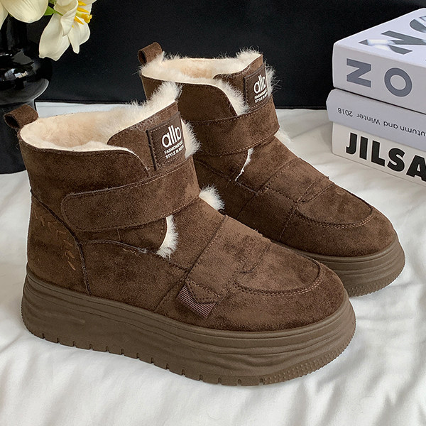 棕色加绒短筒雪地靴百搭保暖棉鞋