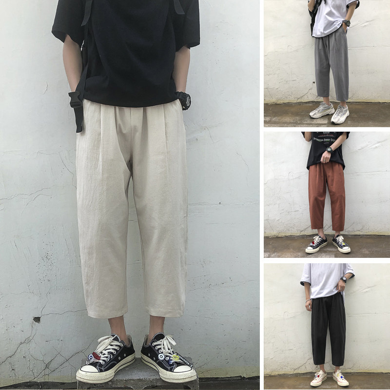 港风夏季薄款宽松9分休闲裤子男士韩版潮流直筒棉麻纯色九分长裤|ruв категории Мужская одежда, брюки - от Buy2taobao.com для оказания профессиональной услуги покупки агента Taobao