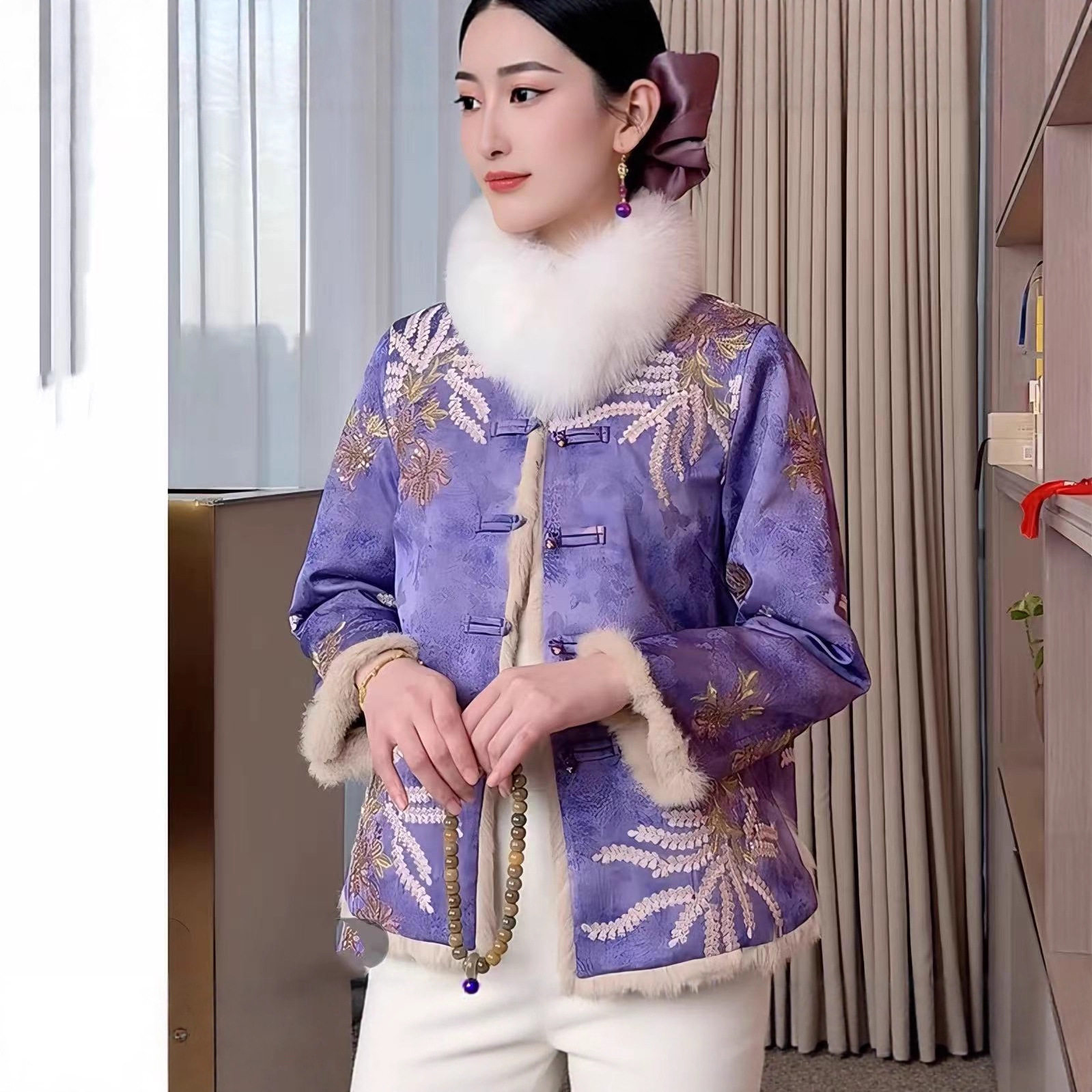 双面双穿新款新中式国风香云纱刺绣拼接兔毛皮毛一体皮草外套,女装/女士精品,短外套,淘宝优惠券,粉丝福利购,淘宝优惠卷