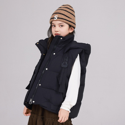 童装2025秋冬季新款短款羽绒服马夹连帽羽绒马甲女款休闲宽松外套