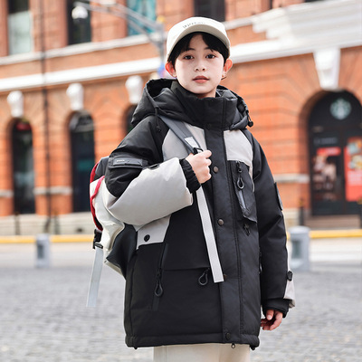 儿童羽绒服男童中长款2025新款洋气冬季中大童男款工装厚童装外套