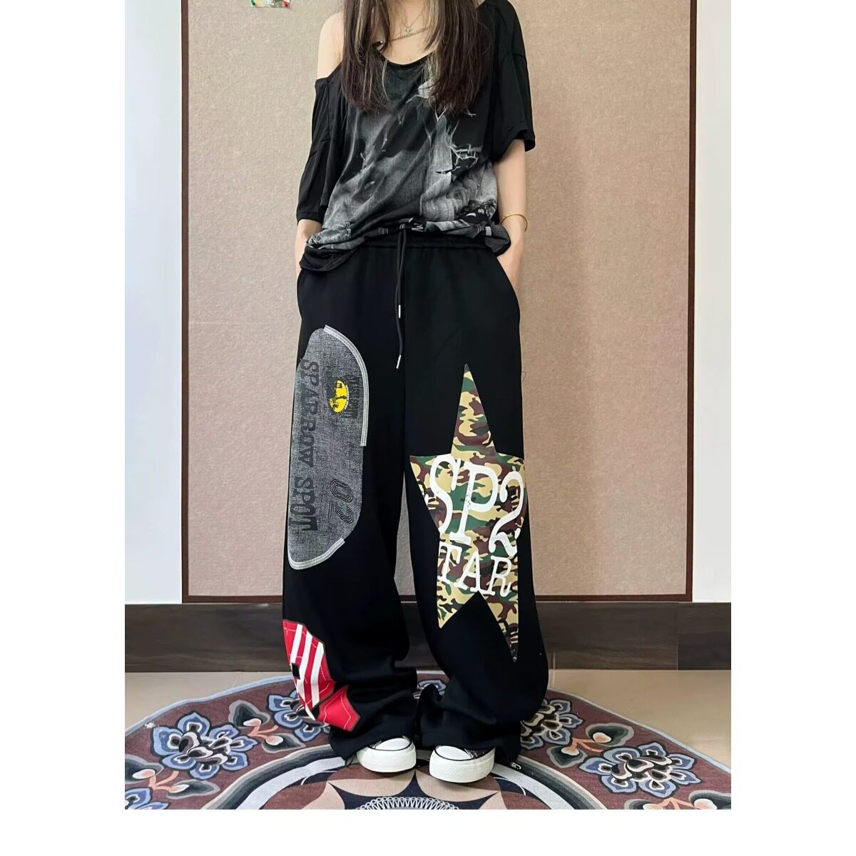 秋冬季加绒加厚款抽绳哈伦牛仔裤男士宽松束脚裤潮流百搭休闲裤子
