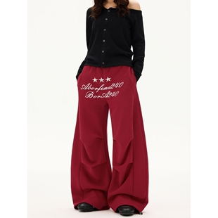 Free Sonata美式街头褶皱字母弯刀卫裤男女垂感休闲辣妹阔腿裤子