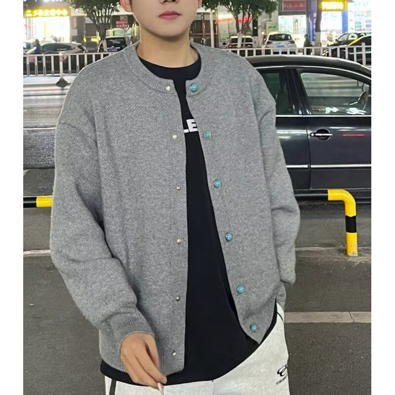 UNCLEBLUE 秋冬350g克重加绒宽松棒球服罗纹纯色夹克男外套男