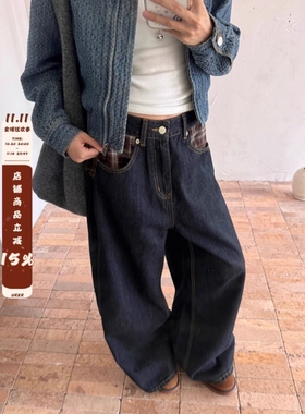 批42网图N1601格纹拼接丹宁原色 黑蓝色S到3XL