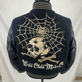 旧子原创东洋黑骷髅蜘蛛网棒球服vintage系列刺绣男女外套痞帅潮