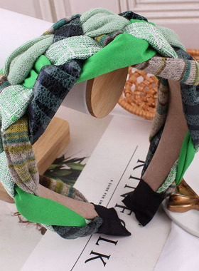 冬季绿色日韩复古编织撞色个性宽发箍压发头饰简约头箍发卡高颅顶