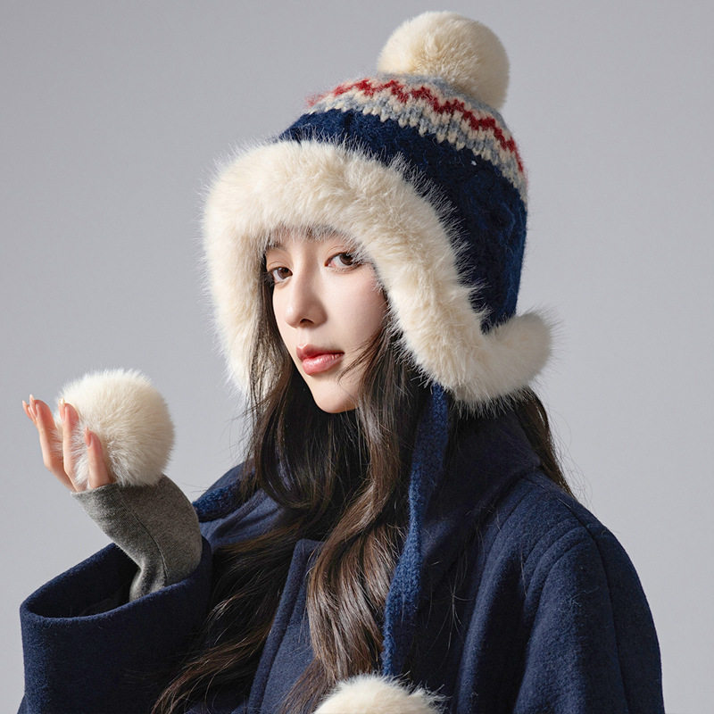 2025新款吊球毛绒雷锋帽女冬季加厚保暖护耳帽防寒东北抗冻高颜值