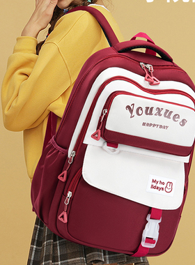 小学生女生书包黑色多口袋初高中耐用ins森系百搭四五六年级双肩