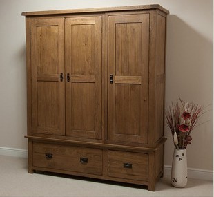 青岛实体工厂/纯实木家具/美国橡木三门衣柜/大衣柜大衣橱/储物柜