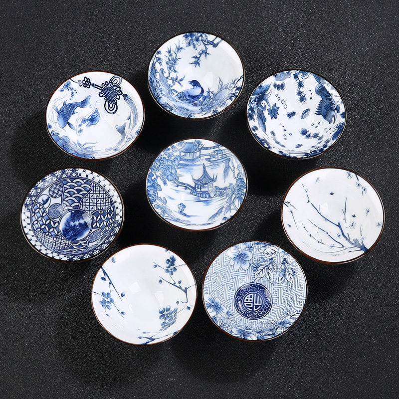 青花瓷斗笠杯小号主人杯单杯品茗杯仿古杯复古杯陶瓷小酒杯斗酒杯