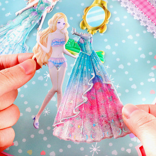 公主换装贴纸儿童女孩换衣服卡通立体海绵炫彩钻石改装泡泡贴玩具