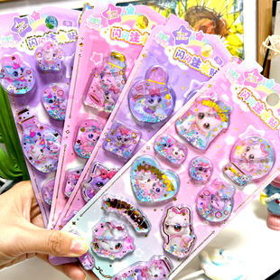 愿望喵喵注水摇摇贴纸儿童卡通益智萌可摇摇乐立体贴画装饰亮片贴