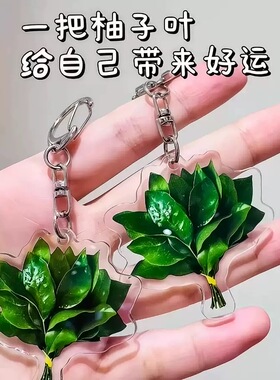 柚子叶钥匙扣亚克力平面书包挂件去晦气转运创意礼物送朋友挂饰