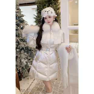 【瑞士雪山】 郭郭原创重工披肩狐狸毛羽绒服女中长款外套