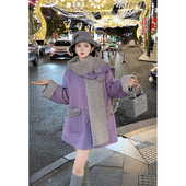 大衣 围巾款 暮烟凝紫 郭郭原创静奢100羊毛双面昵大衣女中长款