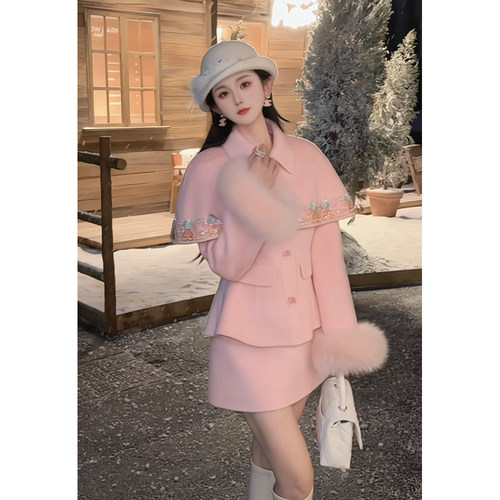 【落花心事】 郭郭原创静奢100羊毛重工刺绣外套半裙两件套装