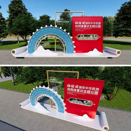 社区民族团结一家亲标识素材，筑牢民族团结标牌设计源文件