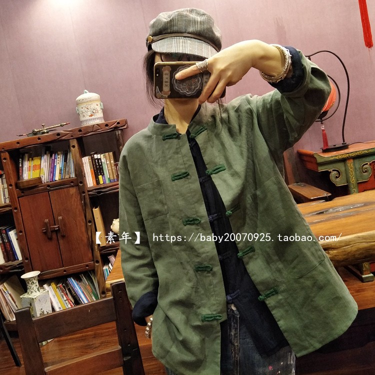 原创手工缝针对襟文艺苎麻衬衫