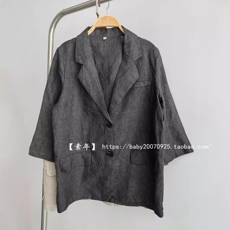 新款春秋色织亚麻西服外套