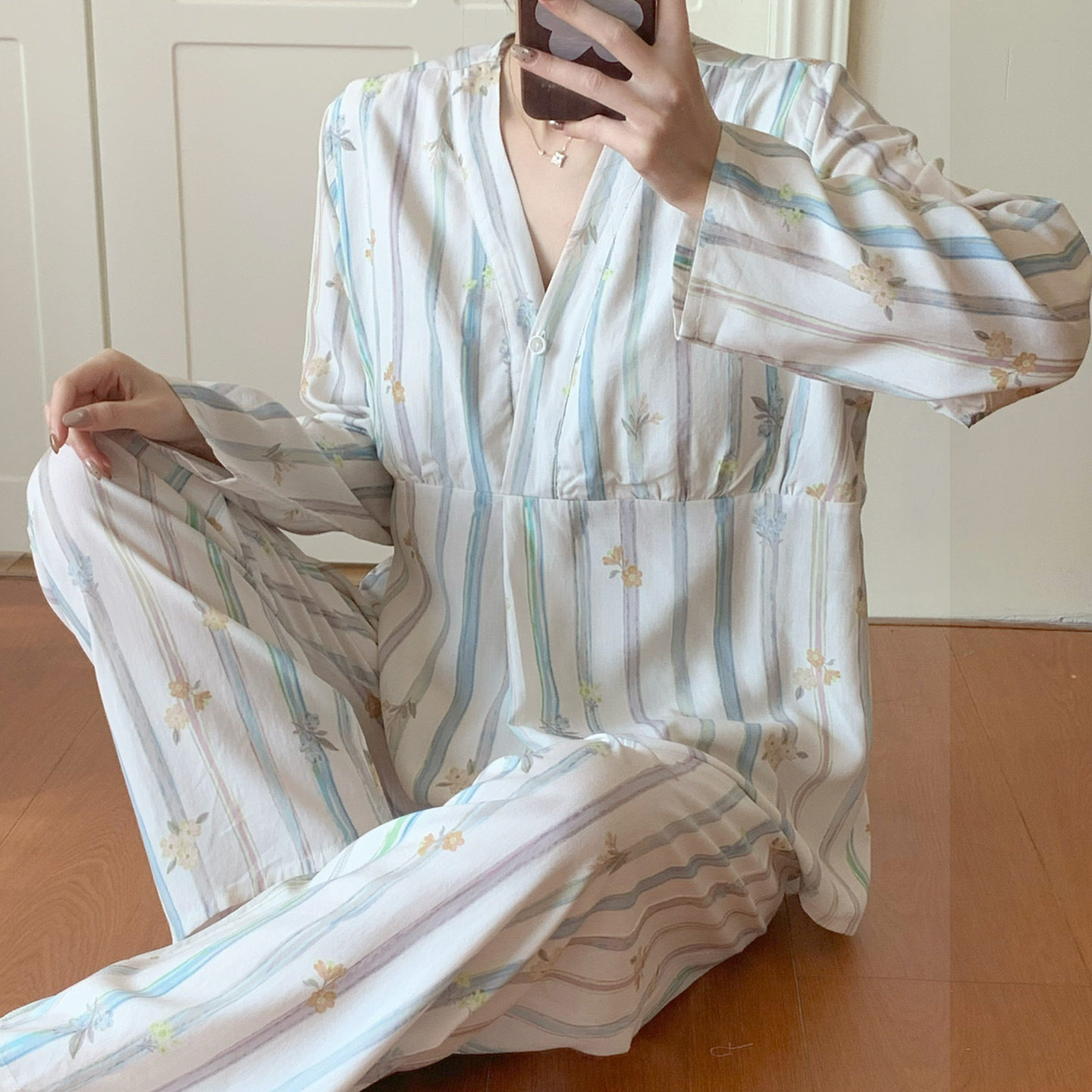 新中式国风绵绸睡衣女春夏季薄款改良汉服居家服带胸垫家居服套装