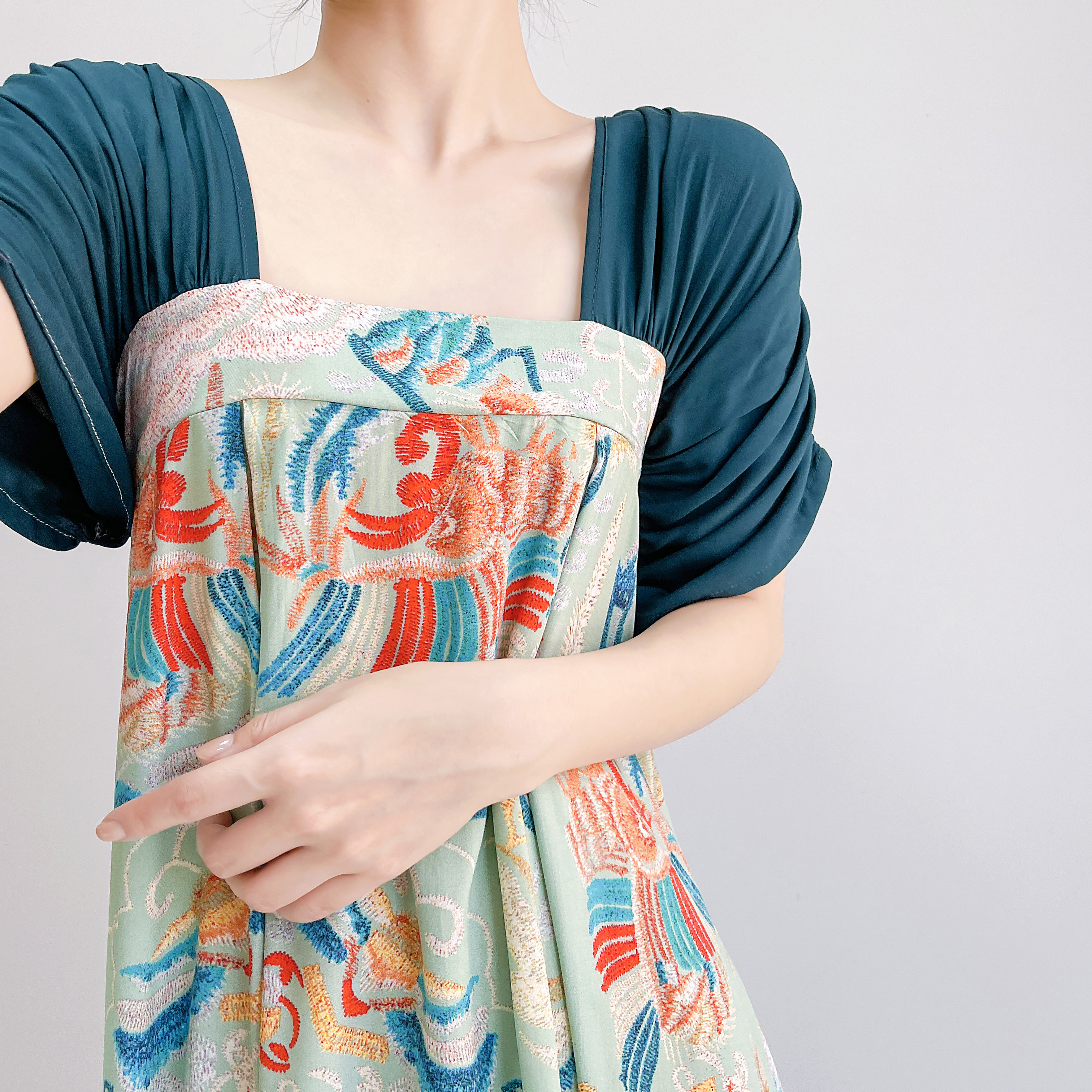 改良汉服棉绸睡裙女夏季新中式系带方领短袖可外穿家居服唐风裙子
