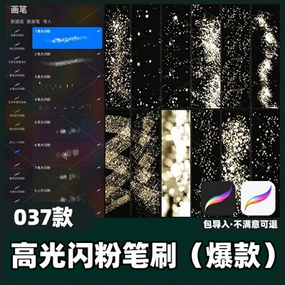 37款高光闪粉笔刷丨procreate笔刷插画手绘高光闪粉亮片素材教程