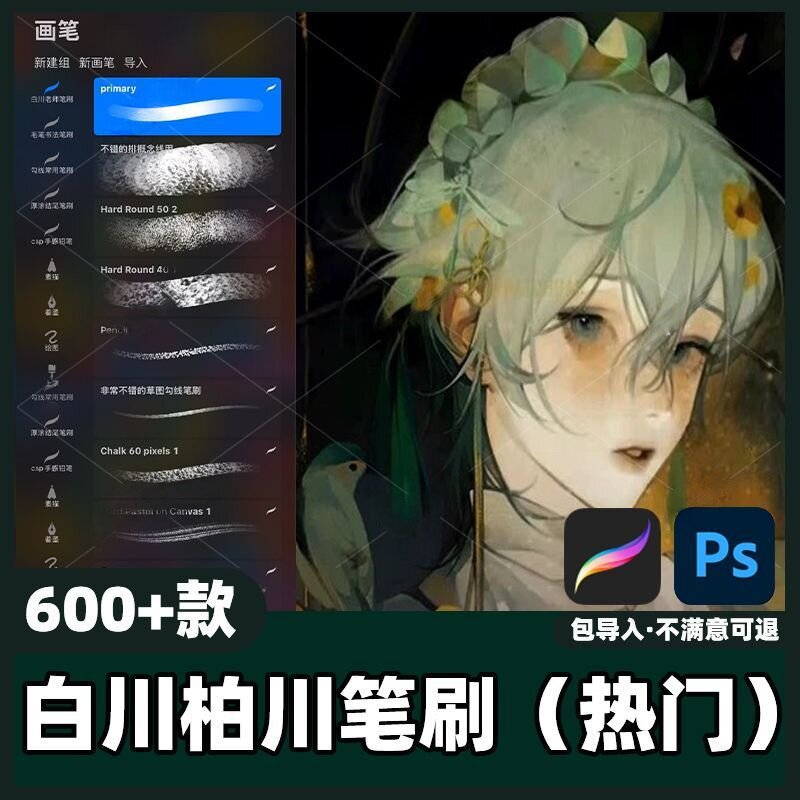 600+款白川柏川笔刷丨PS_Procreate笔刷板绘绘画插画笔刷素材教程
