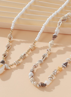 欧美跨境饰品串珠项链沙滩天然贝壳海螺项饰复古沙滩度假风锁骨链
