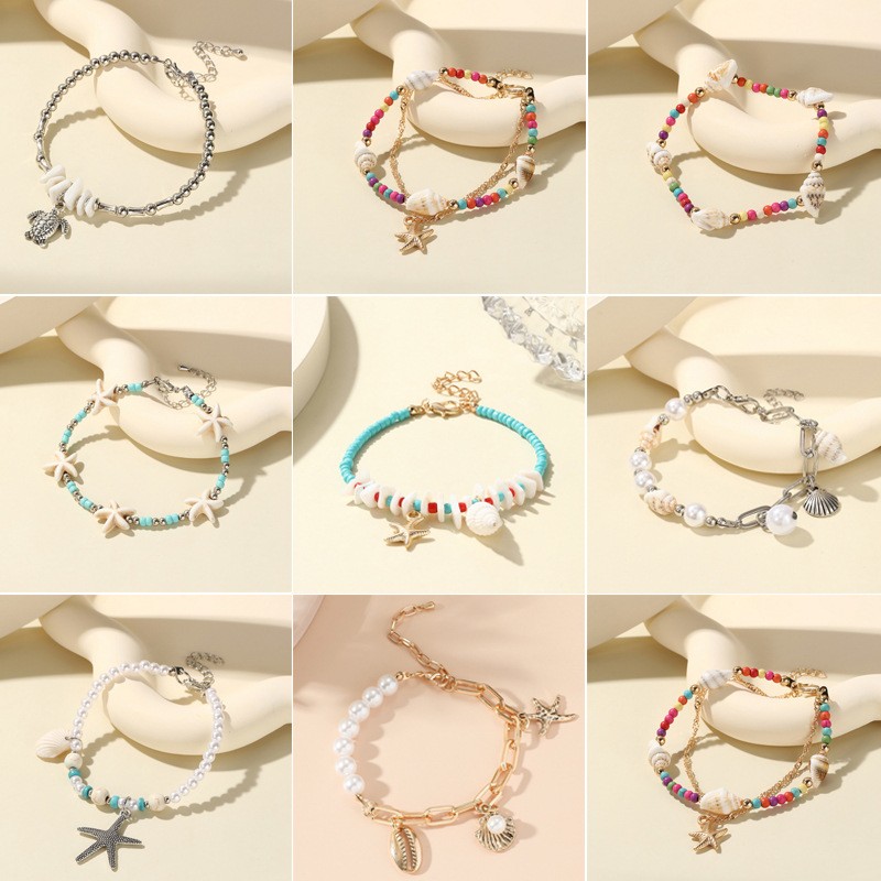 跨境手链百搭级感波西米亚风沙滩度假海星贝壳海螺米珠串珠手链饰