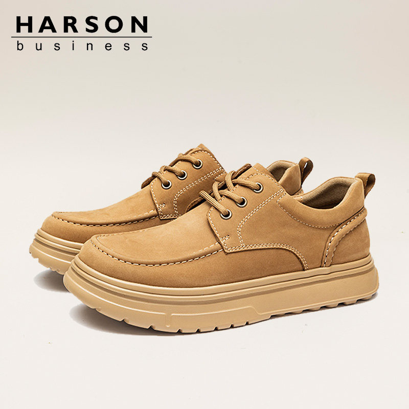 哈森男鞋秋季户外工装鞋男士休闲皮鞋厚底真皮软底鞋子男低帮复古,流行男鞋,工装鞋,淘宝优惠券,粉丝福利购,淘宝优惠卷
