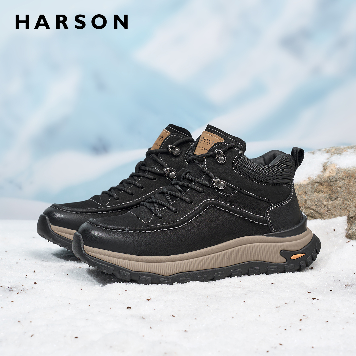 哈森冬季男鞋户外运动保暖雪地靴