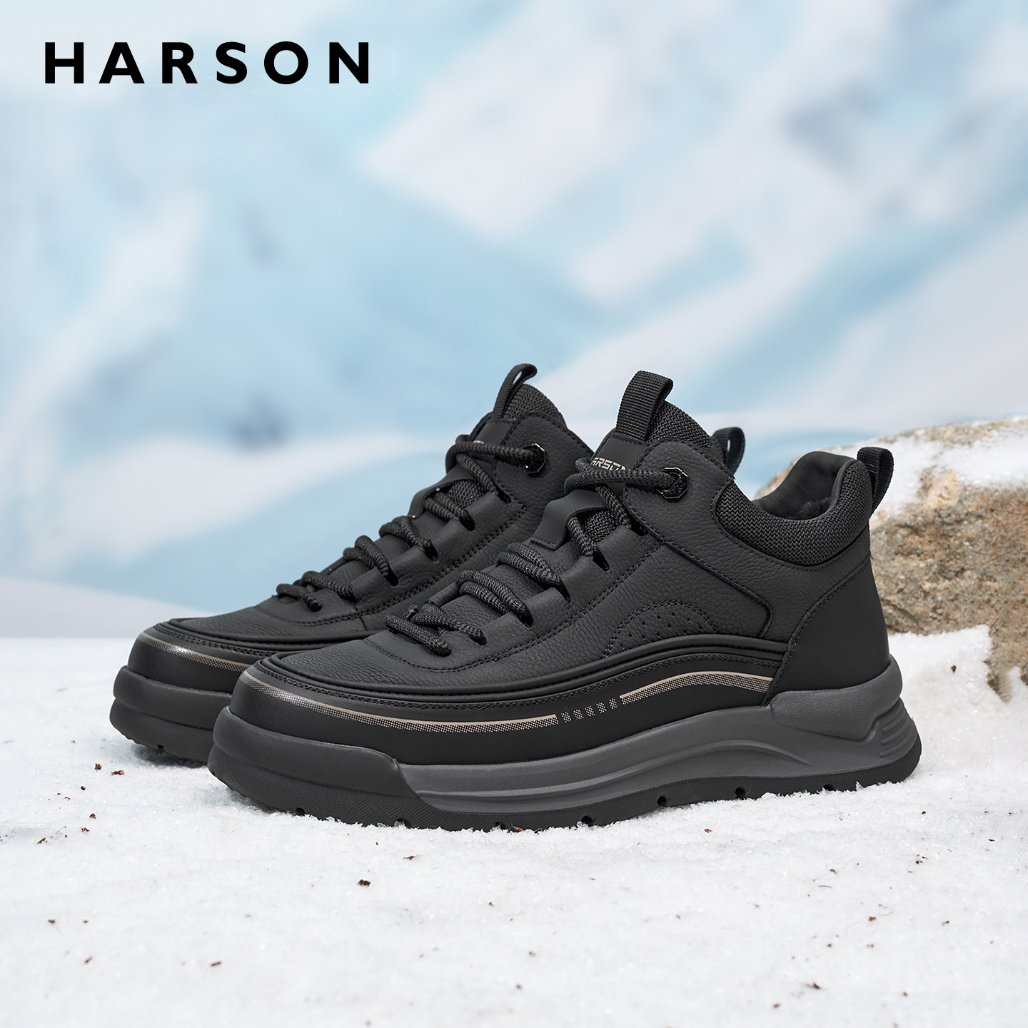 哈森冬季男鞋户外休闲运动皮鞋