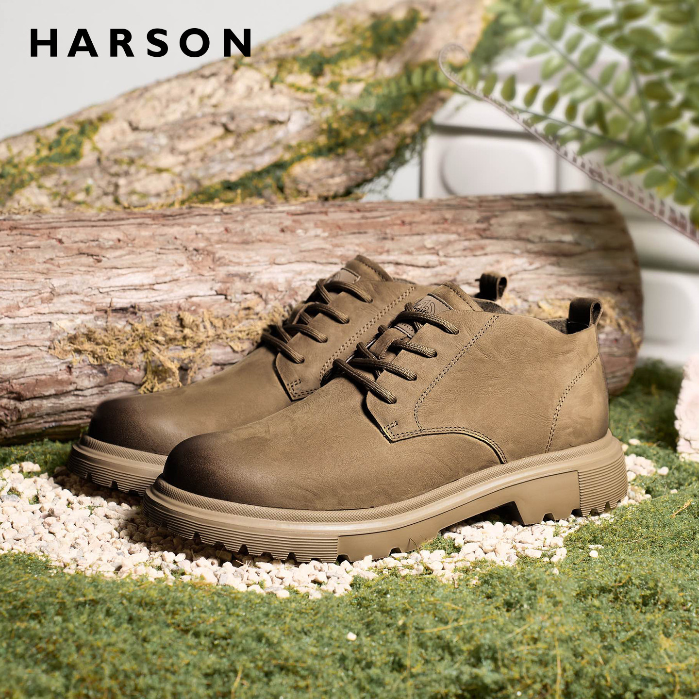 哈森春季男鞋新款时尚厚底马丁靴男款真皮大头皮鞋户外工装短靴男